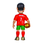 Minix Cristiano Ronaldo figurine viewed from behind, wearing a red Portugal shirt with number 7, green shorts and holding a gold football.