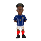 Minix Désiré Doué football figurine in a blue France shirt, white shorts and red socks, with black hair and shoes