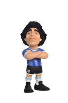 Minix Diego Maradona figurine with black curly hair, blue striped jersey, black shorts, white socks and crossed arms