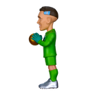 Minix Emiliano Martínez goalkeeper figurine in a bright green kit, teal gloves, and silver boots holding a gold ball