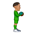 Minix Emiliano Martínez collectible figurine in a bright green goalkeeper kit, teal gloves and silver boots holding a ball