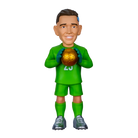 Minix Emiliano Martínez goalkeeper figurine in a bright green kit, holding a gold football with teal gloves