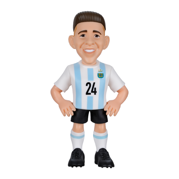 Minix Enzo Fernández figurine in Argentina’s white and sky-blue striped number 24 shirt, black shorts and white socks