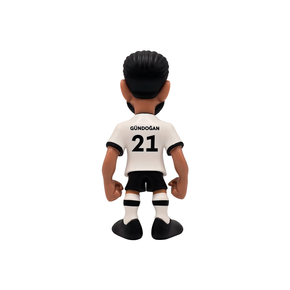 Minix İlkay Gündoğan Germany Figurine, a collectible with black hair, white Germany jersey marked GÜNDOĞAN 21, black shorts and socks