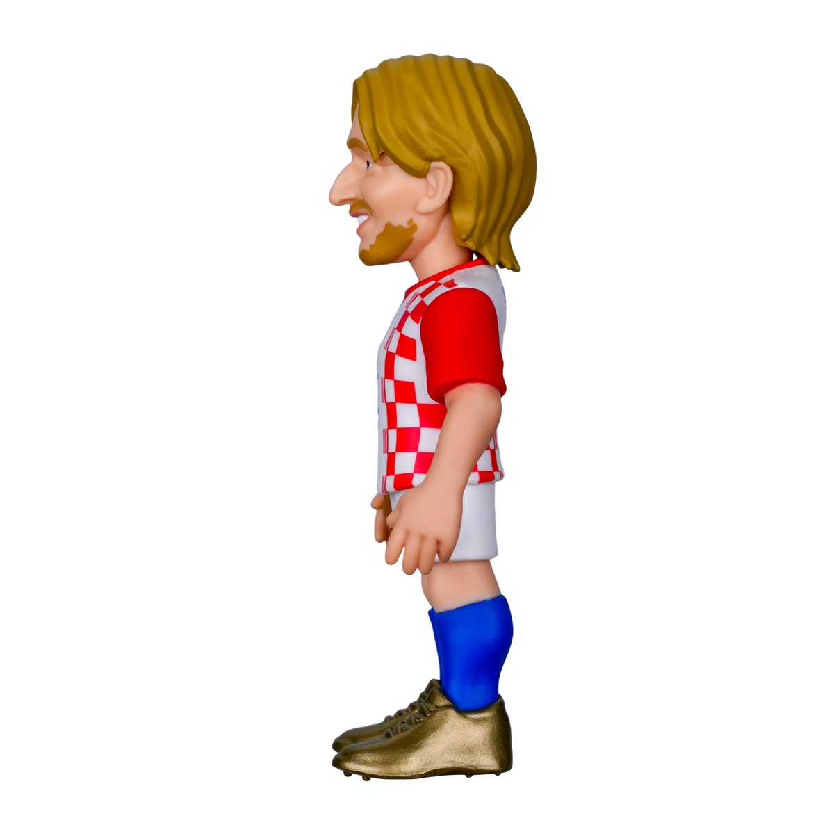 Minix Luka Modrić figurine in a red-and-white checkered Croatia shirt, white shorts, blue socks and gold boots
