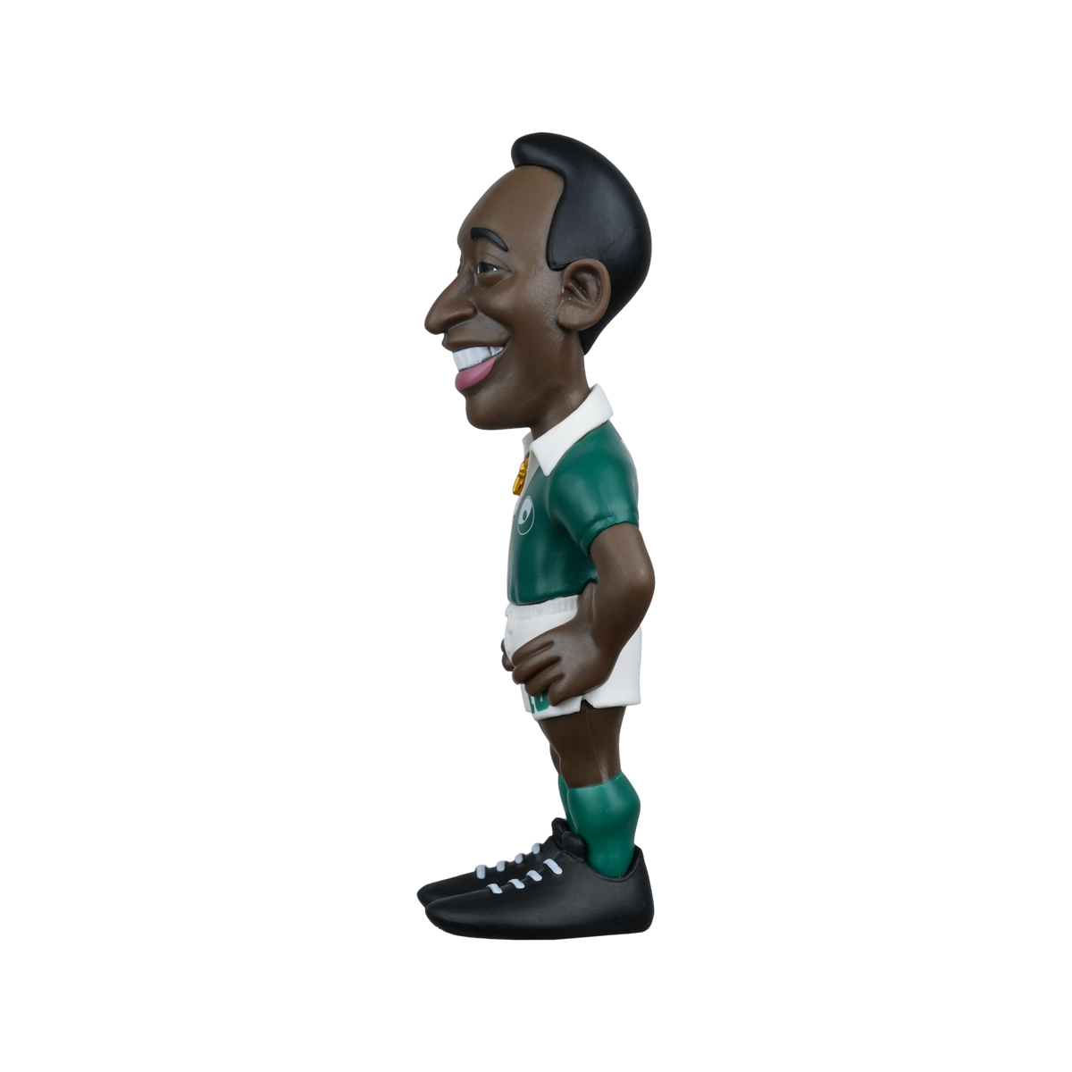 Minix Pelé New York Cosmos Figurine in a green and white football kit, with black hair and oversized boots