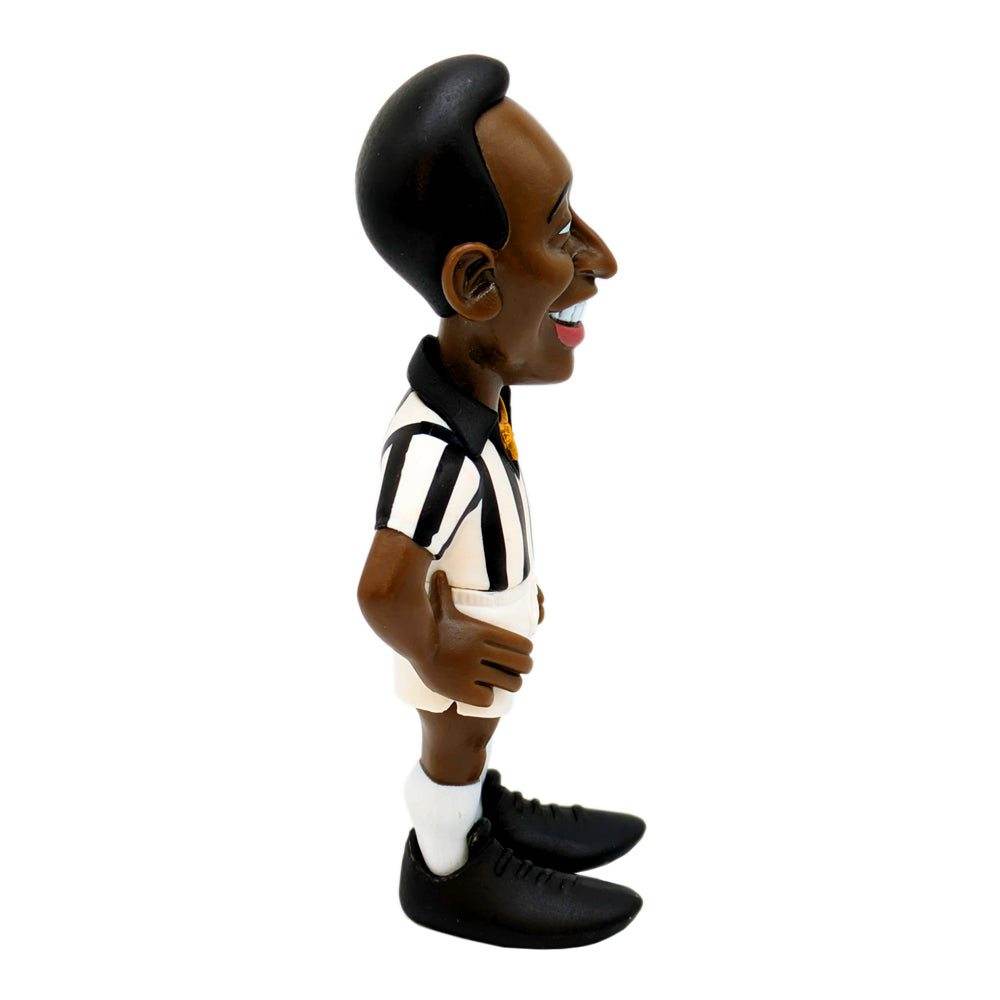 Minix Pelé Santos FC figurine in a black-and-white striped shirt, white shorts and socks, with black boots