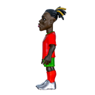 Minix Rafael Leão figurine with dark braided hair, wearing a red Portugal shirt, green shorts and silver boots