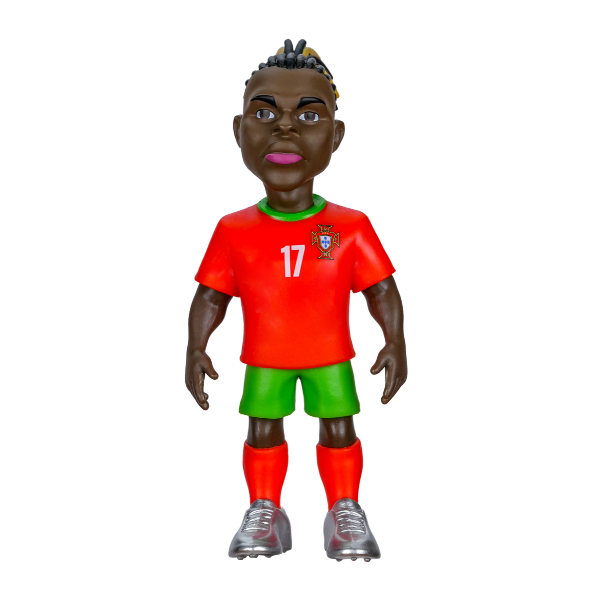 Minix Rafael Leão figurine in a red Portugal number 17 shirt, green shorts, red socks and silver shoes