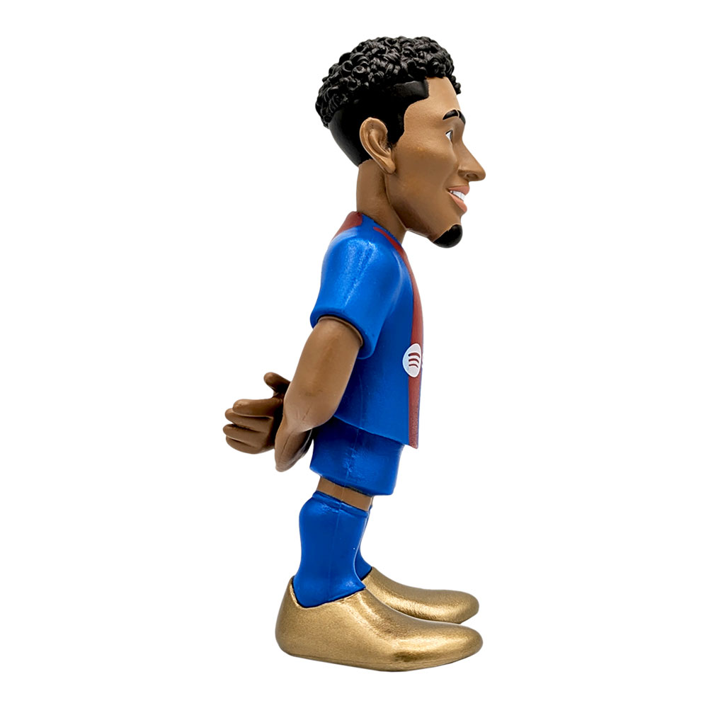 Minix Raphinha FC Barcelona figurine in a blue and red football kit, with sculpted black curls and gold boots