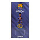 Minix Raphinha FC Barcelona figurine in a blue and garnet striped kit, displayed on branded Barcelona packaging