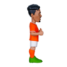 Minix Tijjani Reijnders figurine with black hair, orange Netherlands shirt and socks, white shorts, and green boots