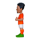 Minix Tijjani Reijnders figurine with black swept hair, wearing an orange Netherlands shirt, white shorts and green boots