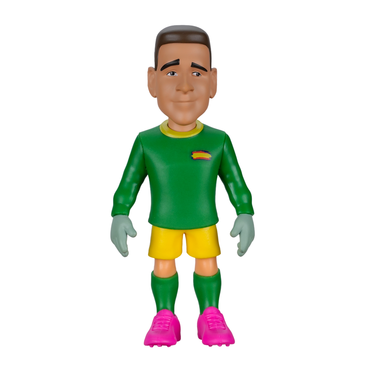 Minix Unai Simón Spain goalkeeper figurine with a green jersey, yellow shorts, green socks and bright pink boots