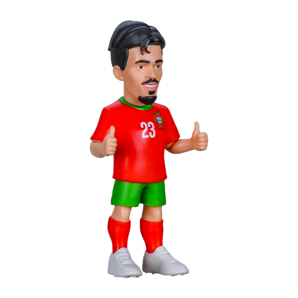 Minix Vitinha figurine in a red Portugal number 23 shirt, green shorts, red socks and white shoes, giving two thumbs up