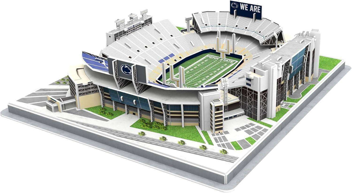 Penn State Nittany Lions 3D stadium puzzle with a gray exterior, white seating, green football field and We Are sign