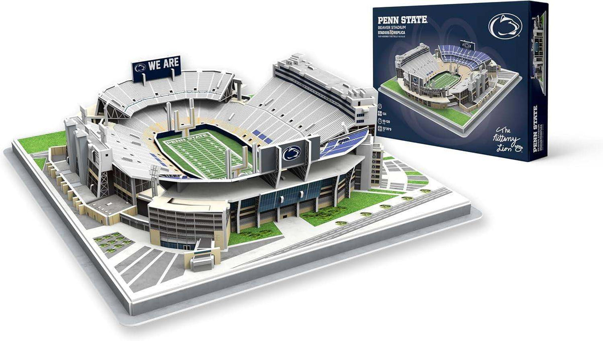 Penn State Nittany Lions 3D stadium puzzle in gray and white, with a green field and detailed bowl structure