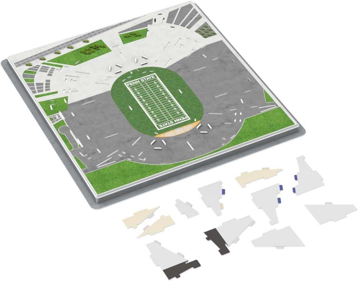 Penn State Nittany Lions 3D stadium puzzle with a green football field, gray stands and loose white pieces