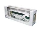 Real Madrid Mini Team Bus, white miniature coach with club crest, green windows, detailed player graphics and boxed display packaging