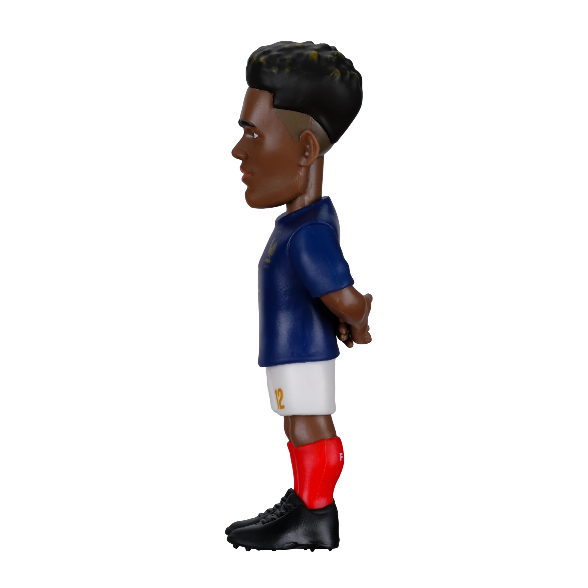 SGP Minix 12cm collectible figurine of Désiré Doué in the blue and white France national football team kit, side view.