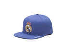 Snapback Hats in royal blue fabric with a flat brim and embroidered Real Madrid crest on the structured crown