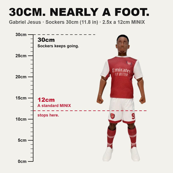 Sockers Gabriel Jesus 30cm figure size comparison against a 12cm MINIX