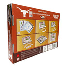 Texas Longhorns Darrell K Royal-Texas Memorial Stadium 3D Puzzle in orange packaging, showing stadium model assembly steps