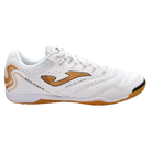 Joma Maxima white and gold indoor soccer futsal shoes with non-marking rubber sole for court traction